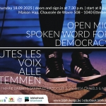 Open mic spoken word for democracy : scène slam Toutes les voix / Alle stemmen – Jeudi 18 septembre 2025 à 19h30